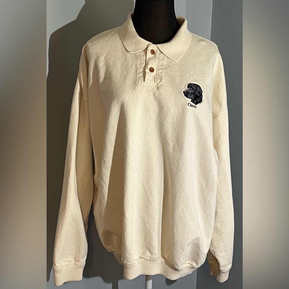 Men’s Vintage Orvis Heavyweight Black Dog Embroidered Large Collared Sweatshirt